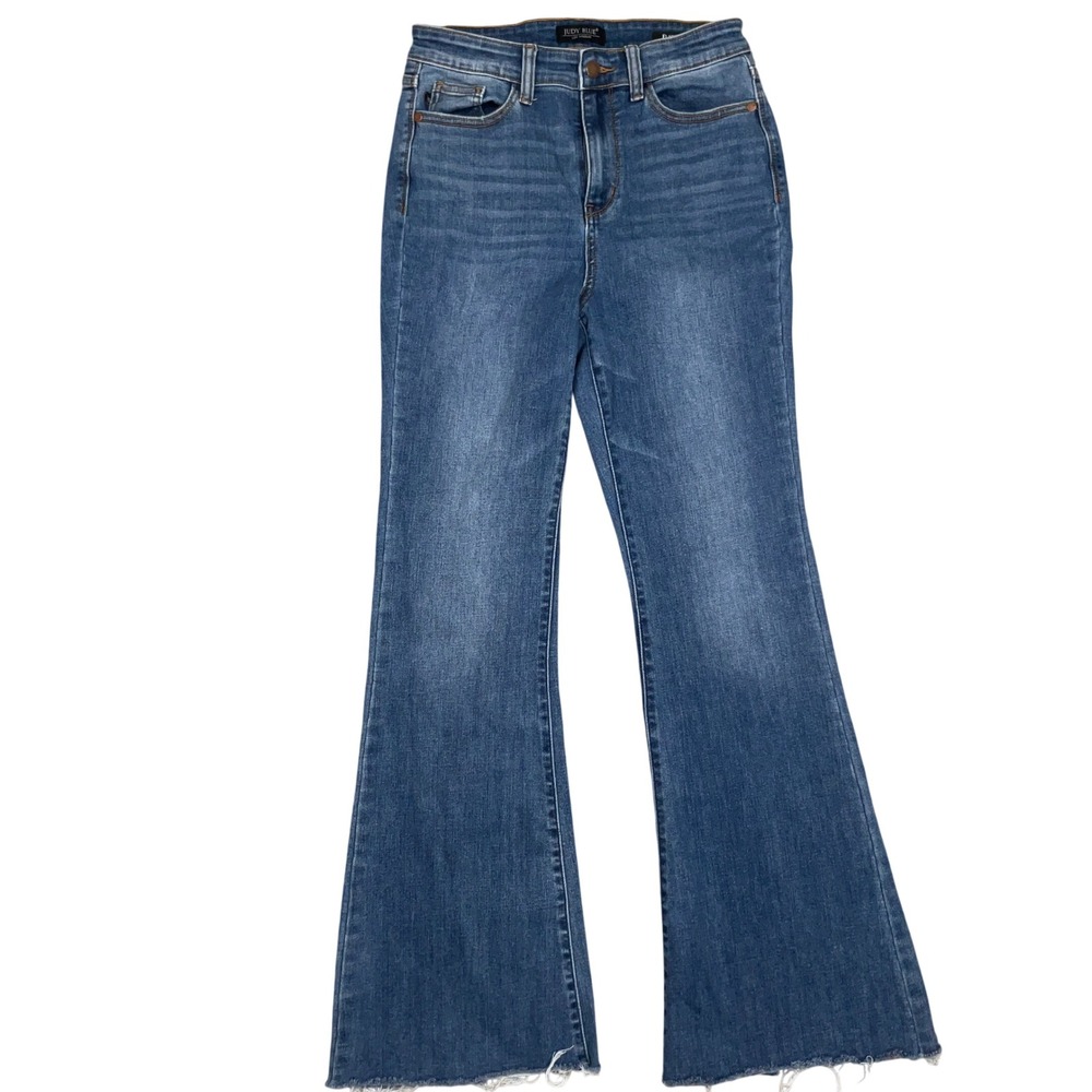 Judy‎ Blue Jeans Womens 7/28 Blue Flare Raw Hem High Rise JB82588MD